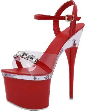 17CM/6.69IN Women's Fashion Personality Classic Rhinestones Heels Open Toe Platform Buckle Strappy High Heels Sandals Court Shoes Pole Dancer Stripper Party Sandals