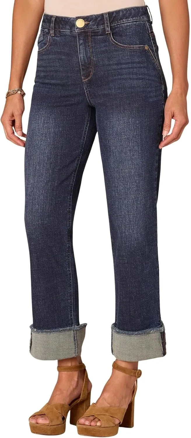 Ab Solution High Rise Up Cascading-D Boyfriend Wide Leg Jeans with Fray Cuff