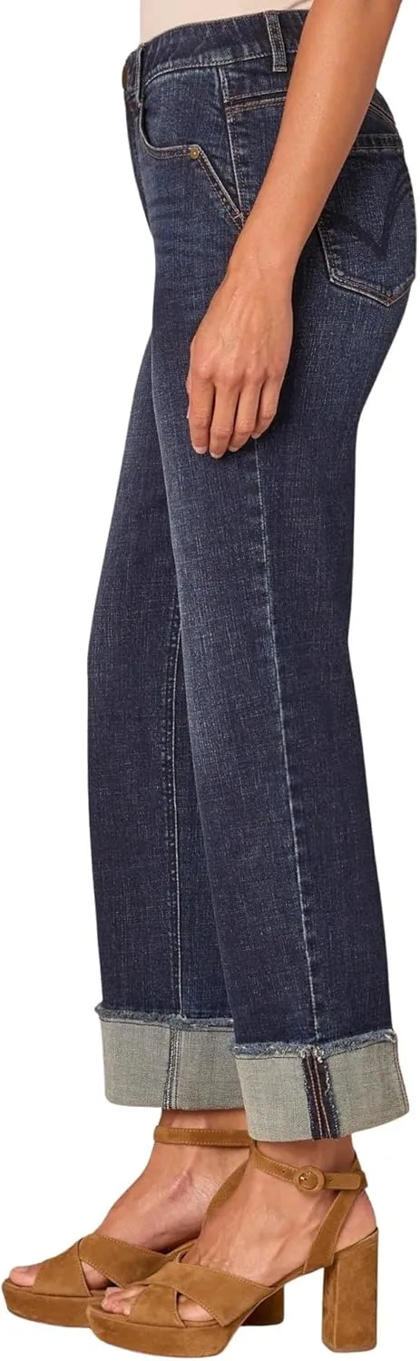 Ab Solution High Rise Up Cascading-D Boyfriend Wide Leg Jeans with Fray Cuff