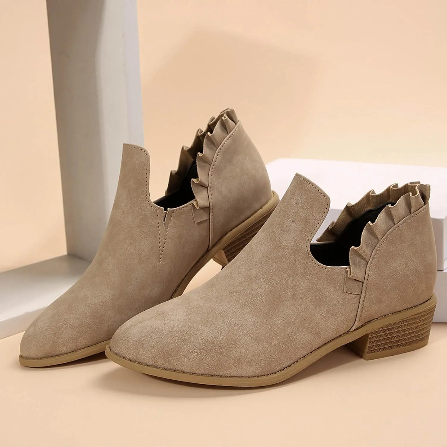 AMDBEL Booties for Women Dressy 2024 Ankle BootsLow Heel Short Boots V Cut Chelsea Boots Pointd Toe Fall Winter Dressy Shoes