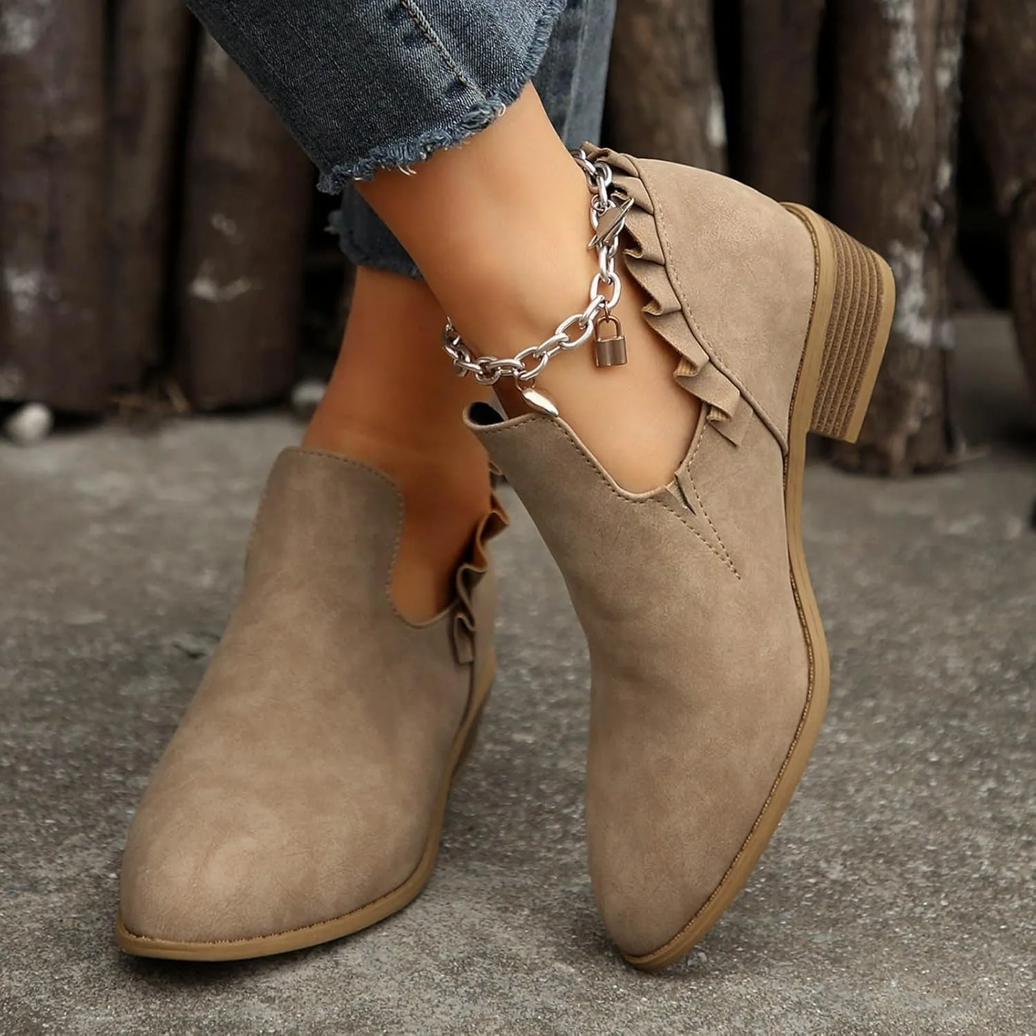 AMDBEL Booties for Women Dressy 2024 Ankle BootsLow Heel Short Boots V Cut Chelsea Boots Pointd Toe Fall Winter Dressy Shoes