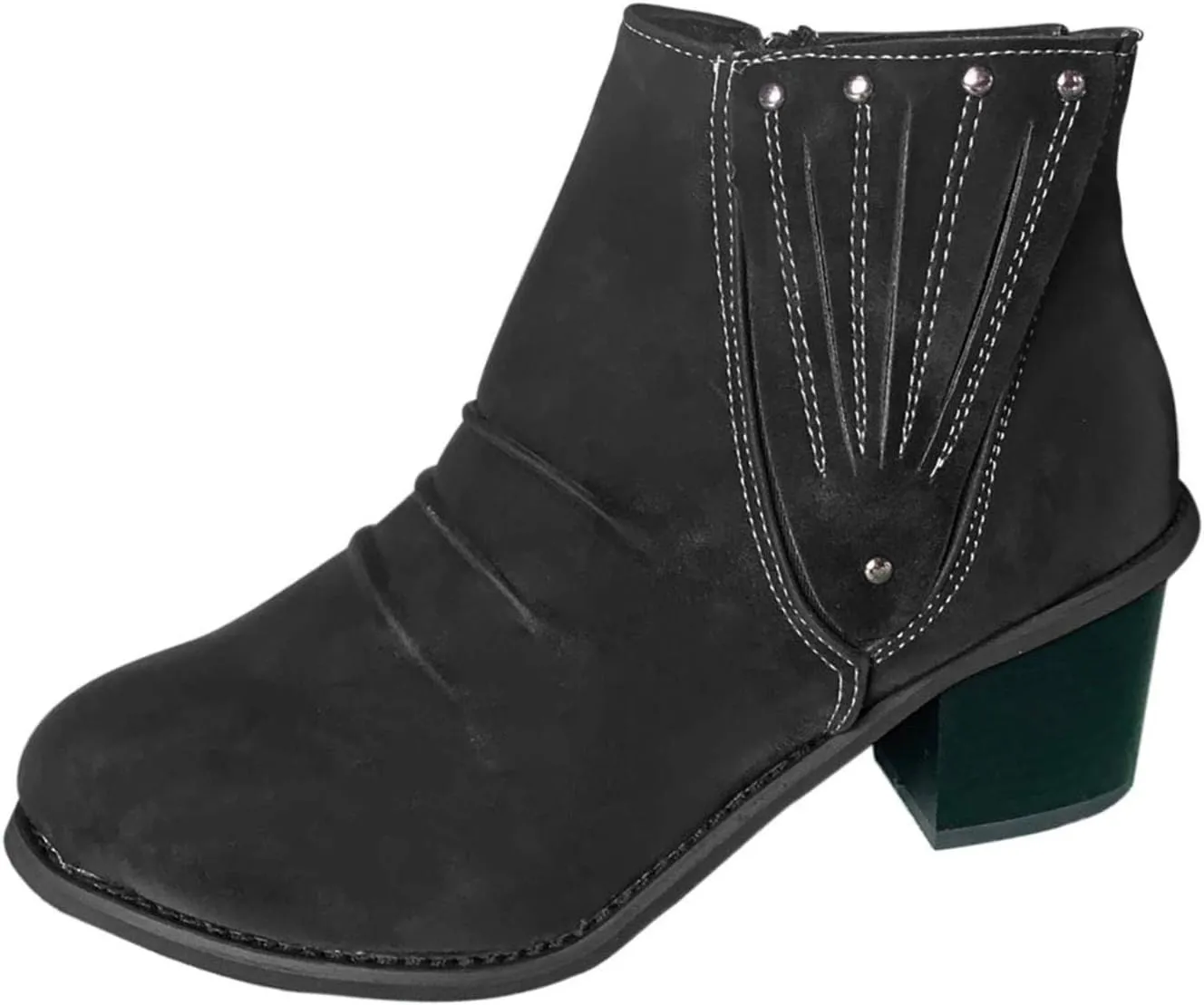 AMDBEL Fall Boots for Women 2024 Low Chunky Heel Zipper Booties Point Toe Short Boots Roman Dressy Fall Winter Shoes