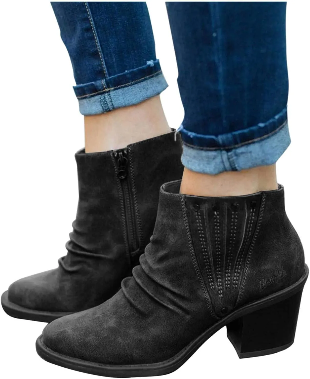AMDBEL Fall Boots for Women 2024 Low Chunky Heel Zipper Booties Point Toe Short Boots Roman Dressy Fall Winter Shoes