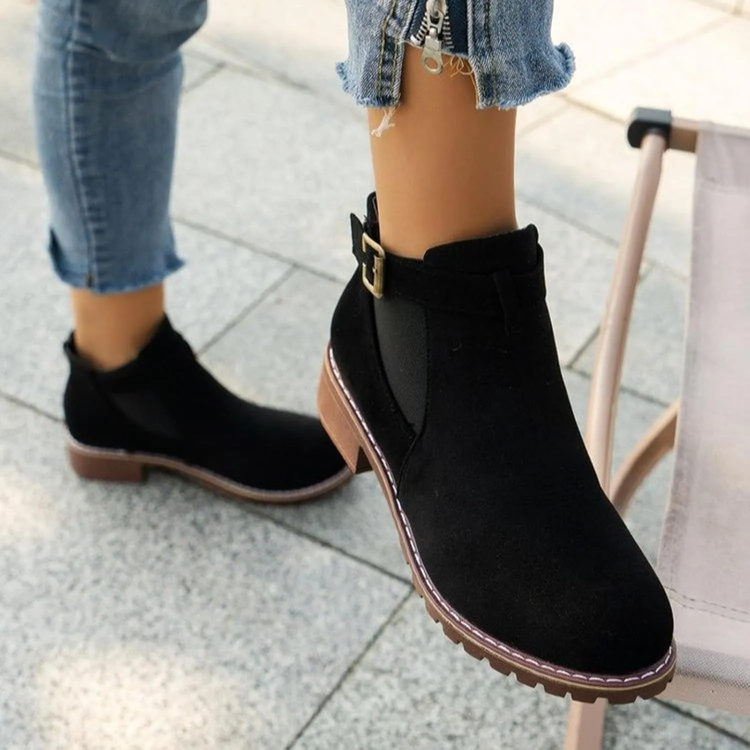 AMDBEL Fall Boots for Women 2024, Women's Ankle Boots Low Thick Heel Comfortable Round Toe Suede Short Boots Winter Shoes