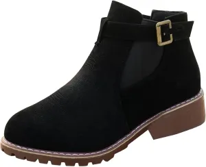 AMDBEL Fall Boots for Women 2024, Women's Ankle Boots Low Thick Heel Comfortable Round Toe Suede Short Boots Winter Shoes