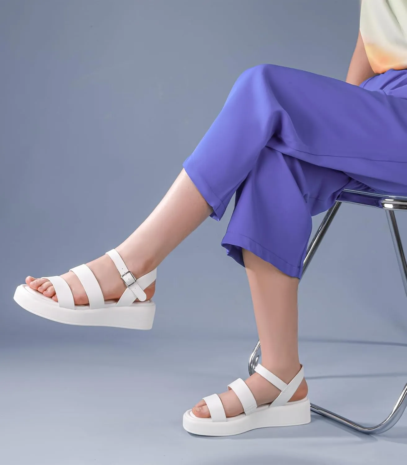 Ankis Platform Sandals Two Bands Open Toe Heeled Sandals with Adjustable Ankle Strap Comfortable and Lightweight Wedge Shoes in Summer