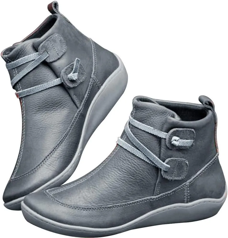 Ankle Booties for Women Flat Heel, Women’s Ankle Boots Fashion Lace-up Waterproof Shoes Vintage Booties Low Heel Arch Support