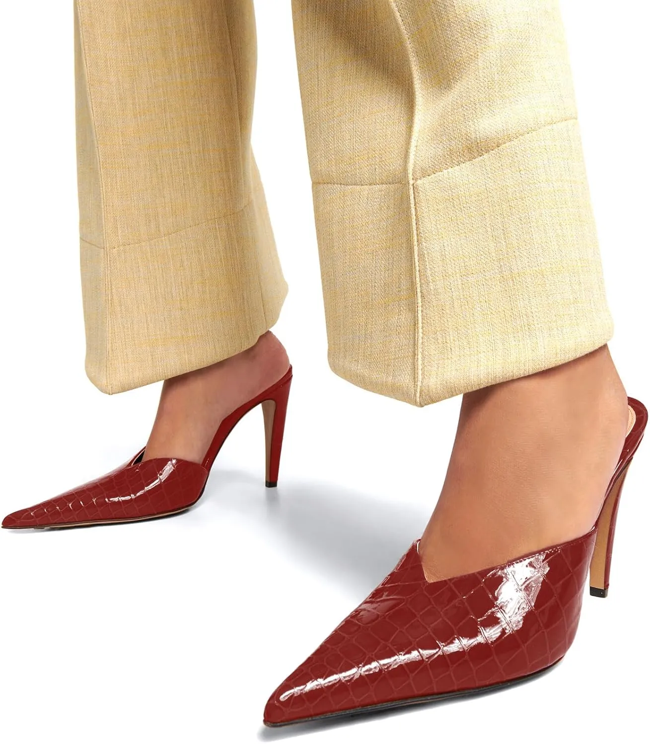 anteikira Women's Pointed Toe Crocodile Heels Stiletto Heel Animal Print Pumps Closed Toe High Heel Mules Party Wedding Fashion Backless Mule Shoes for Women Size 5.5-12US