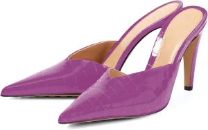 anteikira Women's Pointed Toe Crocodile Heels Stiletto Heel Animal Print Pumps Closed Toe High Heel Mules Party Wedding Fashion Backless Mule Shoes for Women Size 5.5-12US