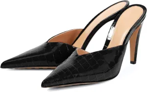anteikira Women's Pointed Toe Crocodile Heels Stiletto Heel Animal Print Pumps Closed Toe High Heel Mules Party Wedding Fashion Backless Mule Shoes for Women Size 5.5-12US