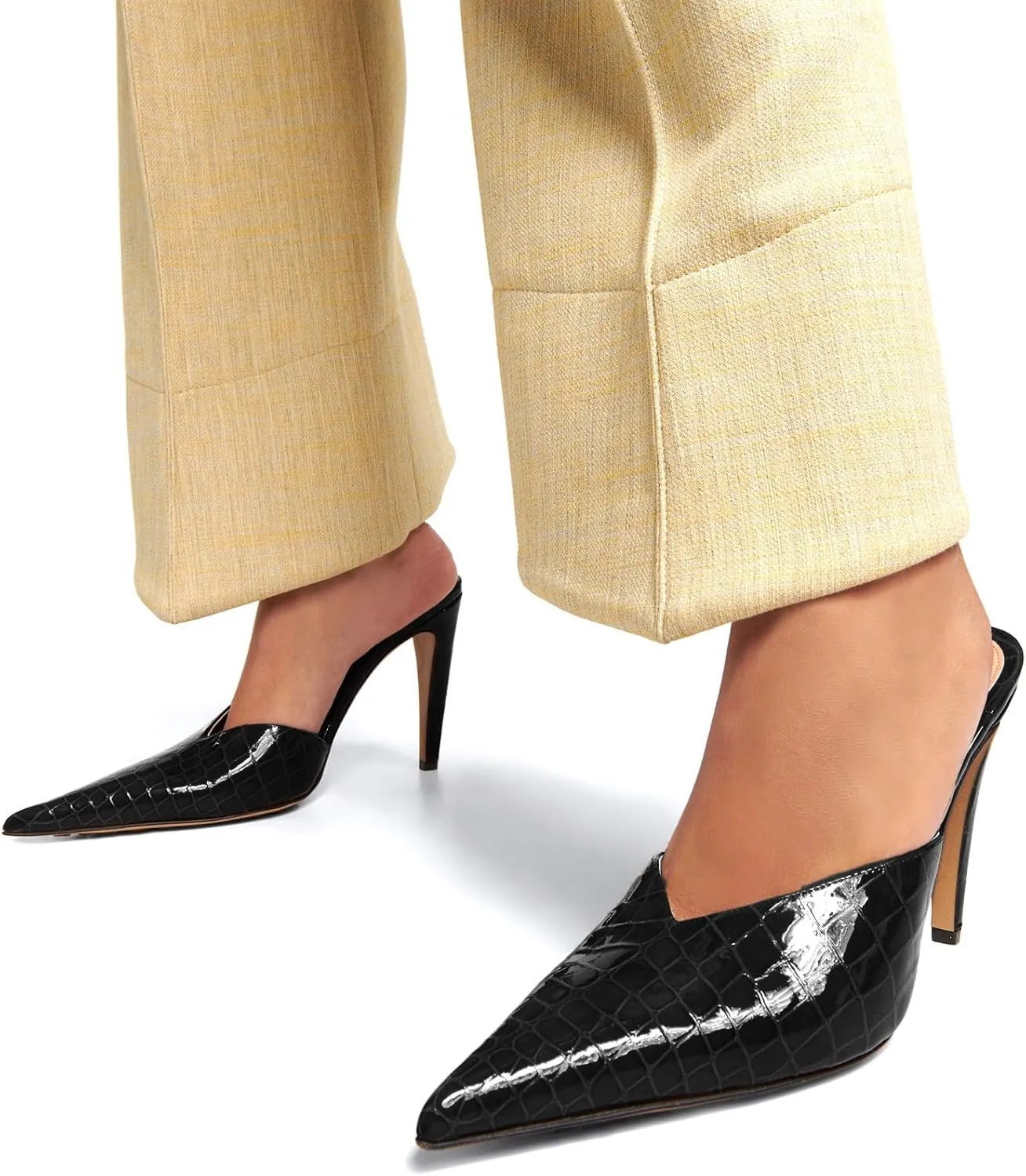 anteikira Women's Pointed Toe Crocodile Heels Stiletto Heel Animal Print Pumps Closed Toe High Heel Mules Party Wedding Fashion Backless Mule Shoes for Women Size 5.5-12US
