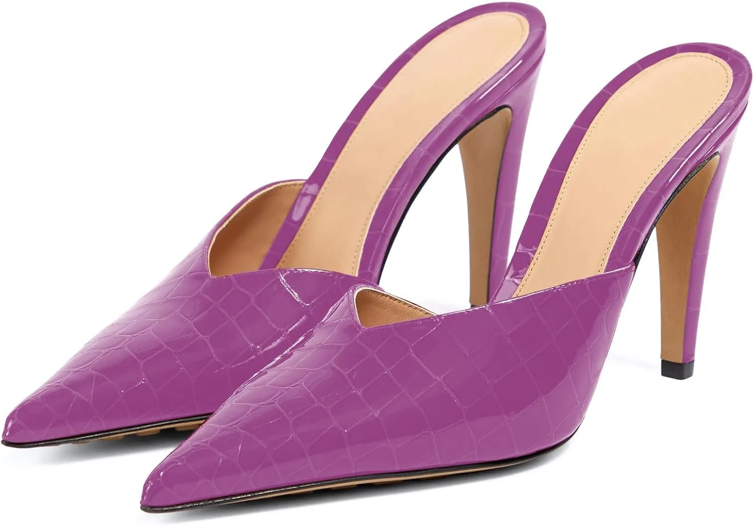 anteikira Women's Pointed Toe Crocodile Heels Stiletto Heel Animal Print Pumps Closed Toe High Heel Mules Party Wedding Fashion Backless Mule Shoes for Women Size 5.5-12US