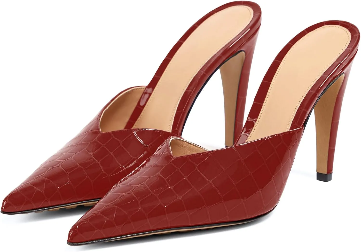 anteikira Women's Pointed Toe Crocodile Heels Stiletto Heel Animal Print Pumps Closed Toe High Heel Mules Party Wedding Fashion Backless Mule Shoes for Women Size 5.5-12US