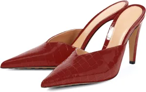 anteikira Women's Pointed Toe Crocodile Heels Stiletto Heel Animal Print Pumps Closed Toe High Heel Mules Party Wedding Fashion Backless Mule Shoes for Women Size 5.5-12US