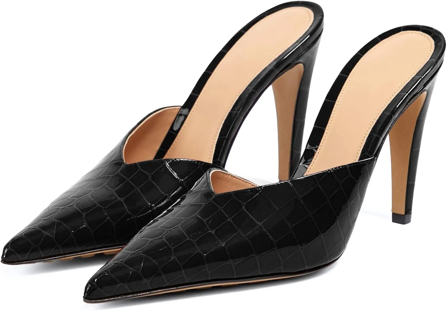 anteikira Women's Pointed Toe Crocodile Heels Stiletto Heel Animal Print Pumps Closed Toe High Heel Mules Party Wedding Fashion Backless Mule Shoes for Women Size 5.5-12US