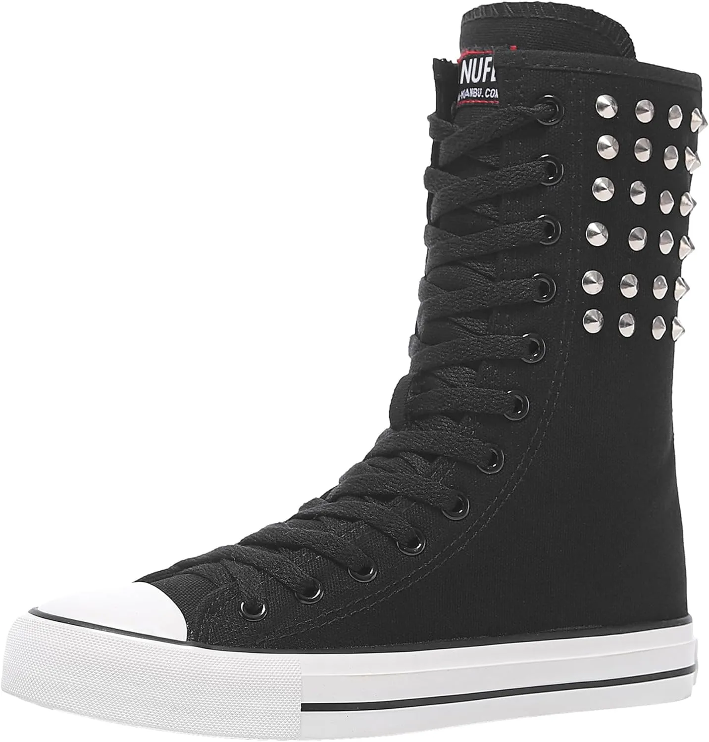 ANUFER Womens Girls Fashion Mid-Calf Canvas Boots Casual High Top Lace Up Canvas Sneakers