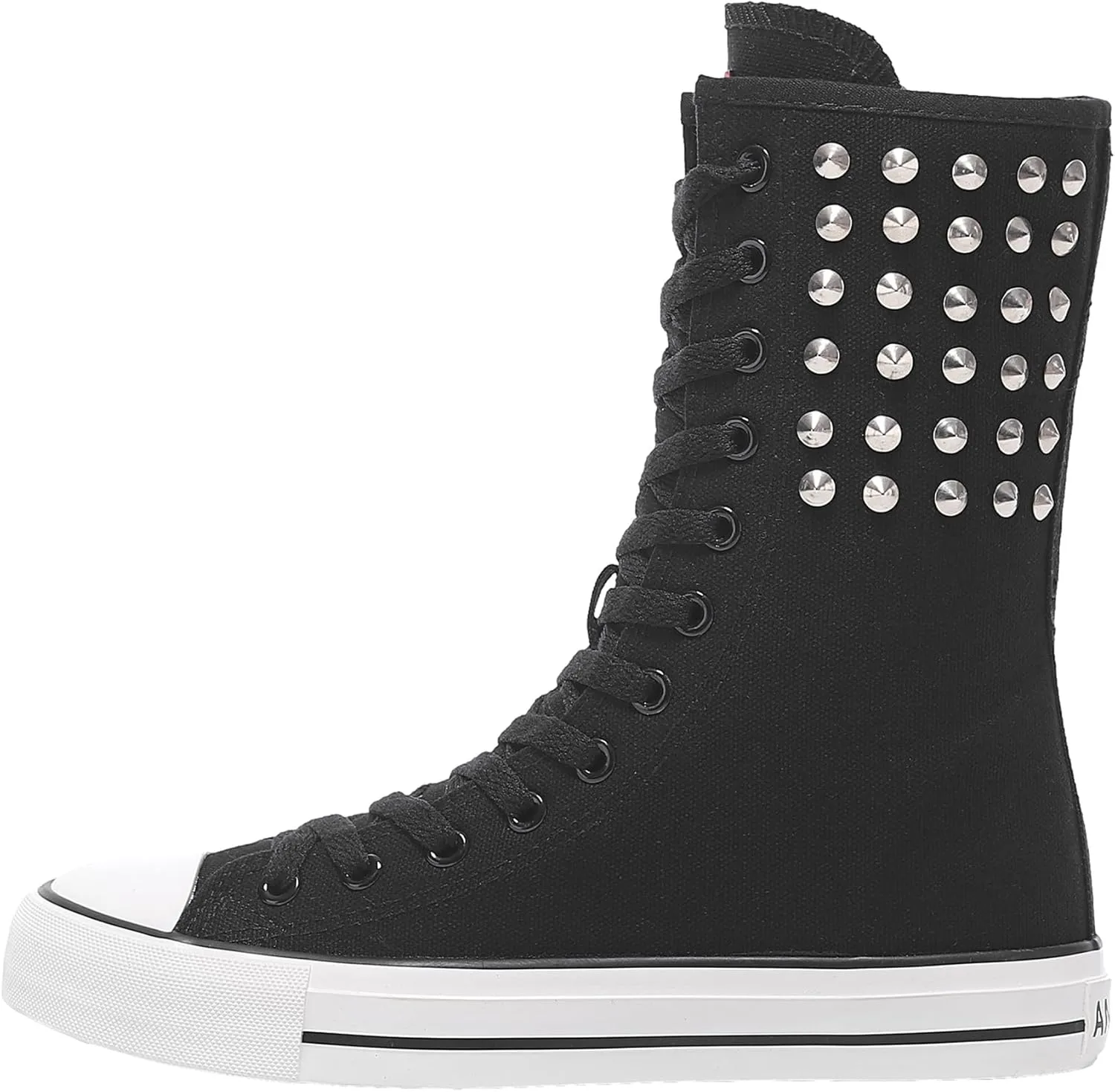 ANUFER Womens Girls Fashion Mid-Calf Canvas Boots Casual High Top Lace Up Canvas Sneakers