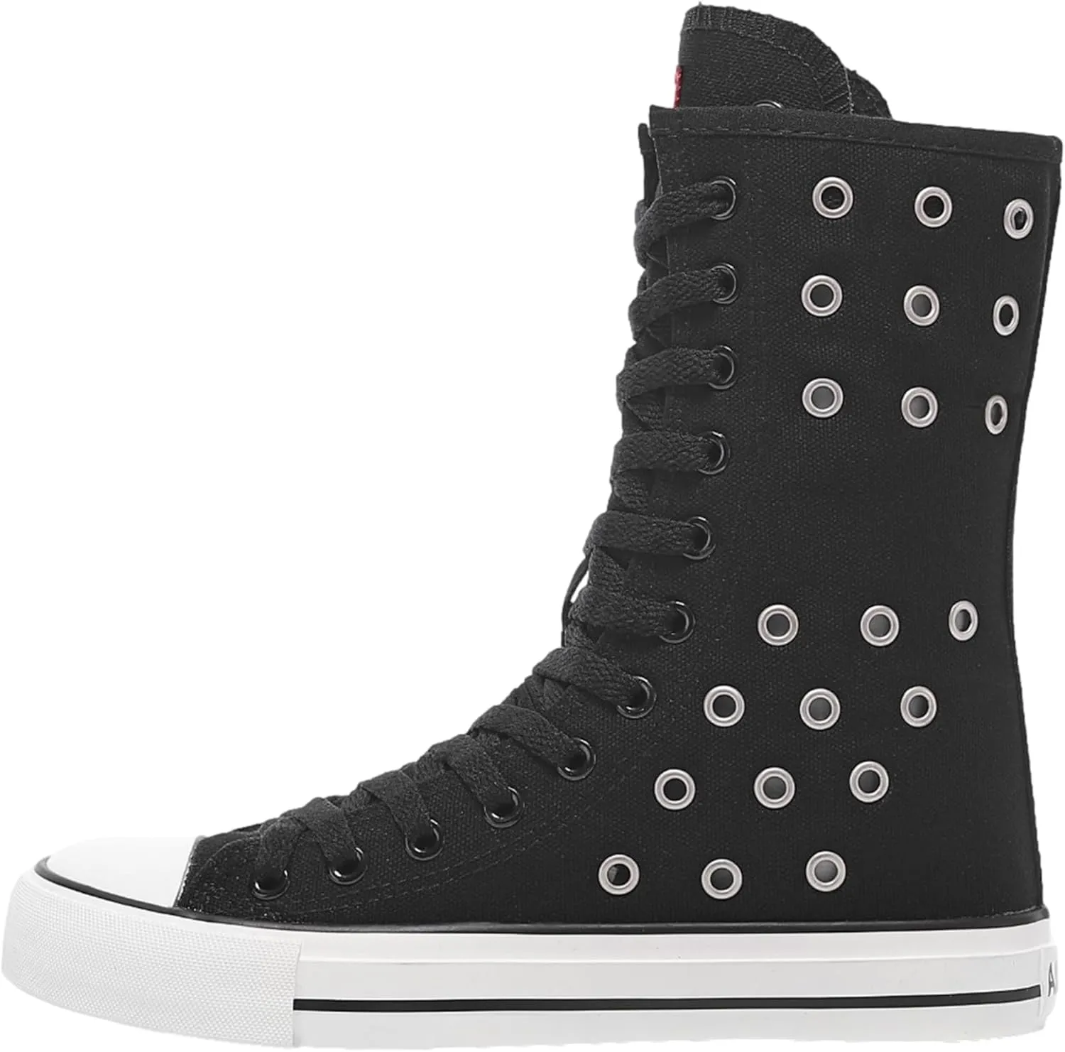 ANUFER Womens Girls Fashion Mid-Calf Canvas Boots Casual High Top Lace Up Canvas Sneakers