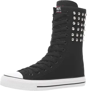 ANUFER Womens Girls Fashion Mid-Calf Canvas Boots Casual High Top Lace Up Canvas Sneakers