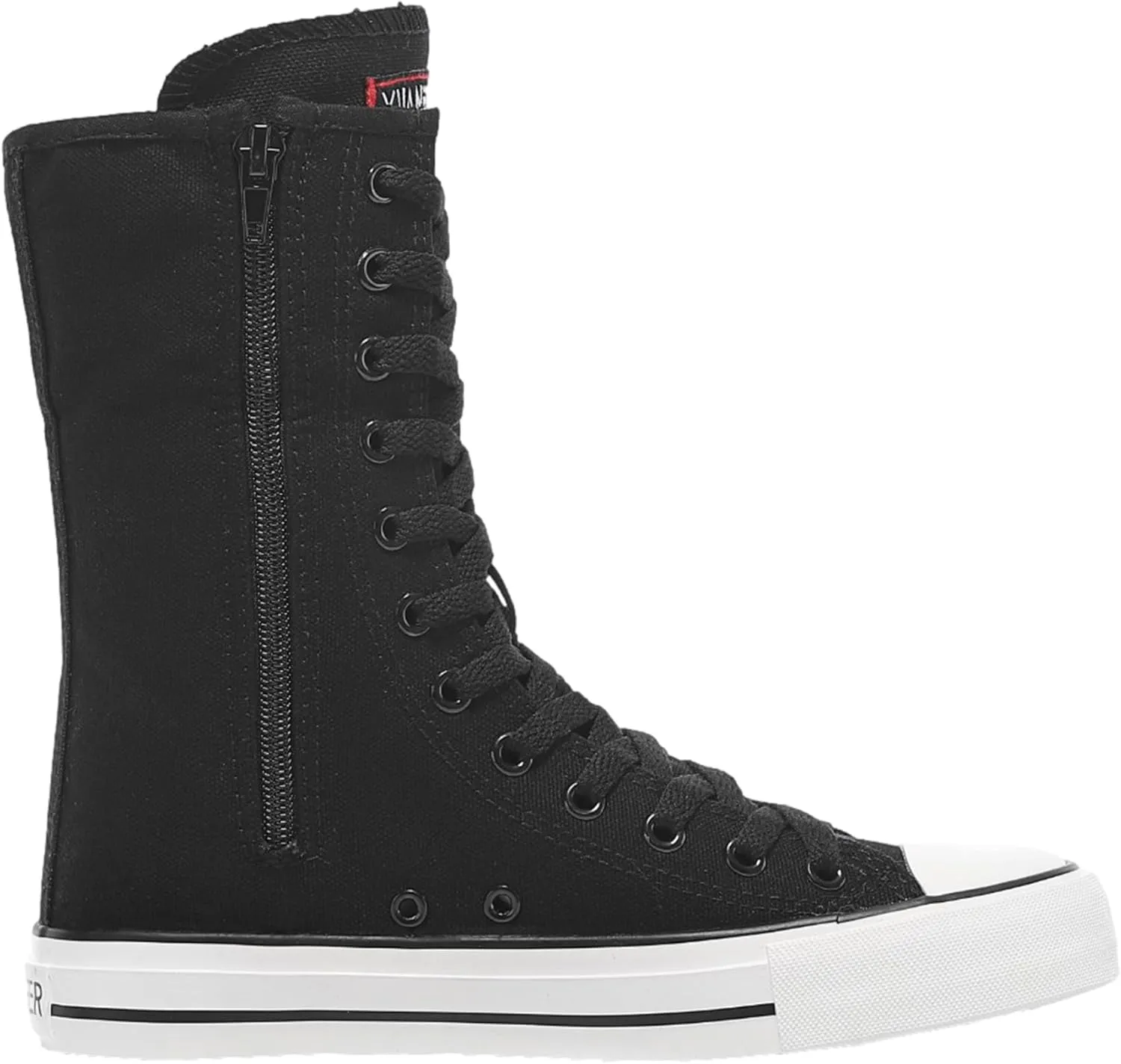 ANUFER Womens Girls Fashion Mid-Calf Canvas Boots Casual High Top Lace Up Canvas Sneakers