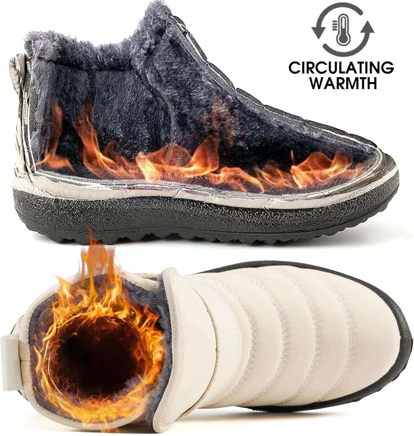 Aomigoct Boys Girls Winter Snow Boots: Waterproof Toddler Little Kid Boot with Fur Lined Easy Handles Unisex Child Warm Booties Comfortable Non Slip Walking