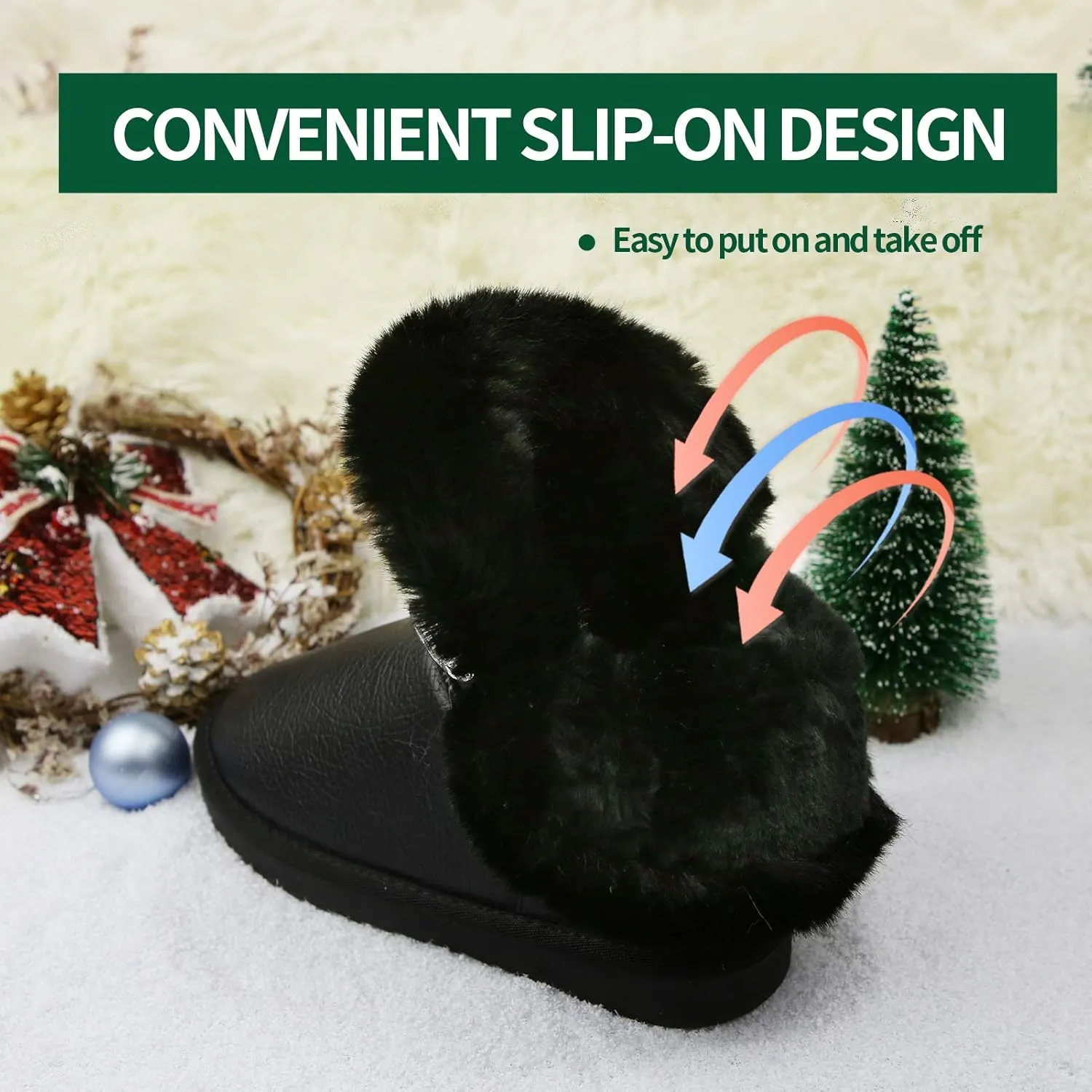 Apawwa Girls and Boys Boots Fur Lined Slip-On Warm Girls Snow Boots Waterproof Kids Winter Boots Stylish Kids Walking Boots（Size 5.5 Toddler to Size 3 Big Kid）