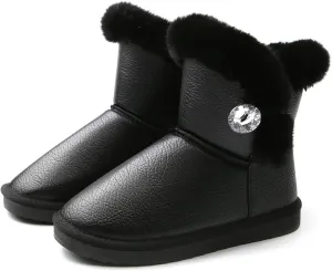 Apawwa Girls and Boys Boots Fur Lined Slip-On Warm Girls Snow Boots Waterproof Kids Winter Boots Stylish Kids Walking Boots（Size 5.5 Toddler to Size 3 Big Kid）