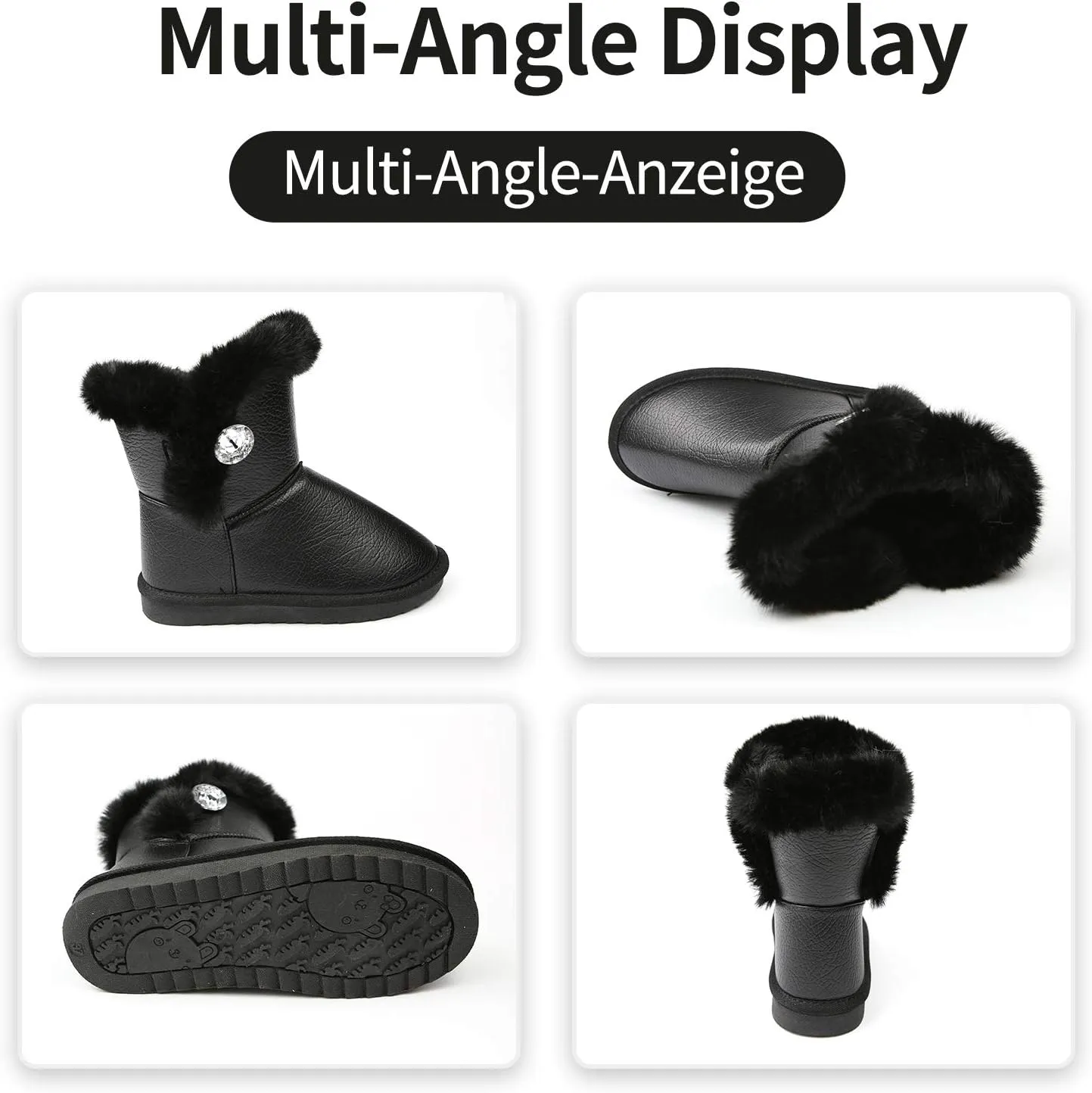 Apawwa Girls and Boys Boots Fur Lined Slip-On Warm Girls Snow Boots Waterproof Kids Winter Boots Stylish Kids Walking Boots（Size 5.5 Toddler to Size 3 Big Kid）