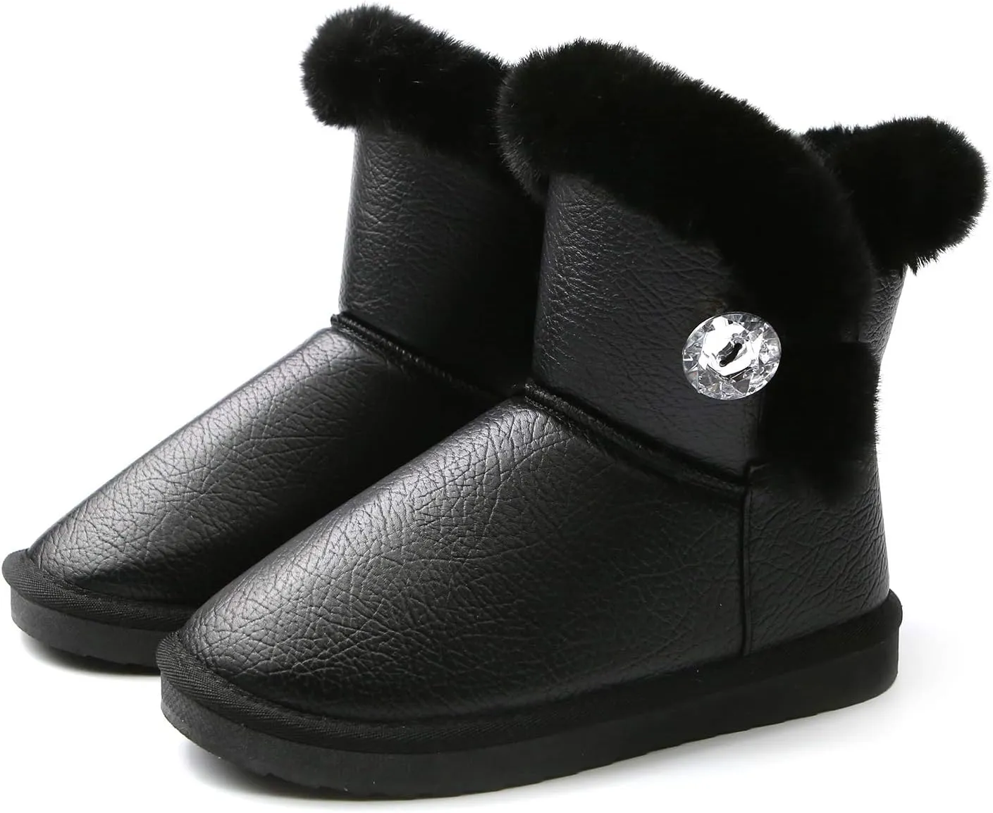 Apawwa Girls and Boys Boots Fur Lined Slip-On Warm Girls Snow Boots Waterproof Kids Winter Boots Stylish Kids Walking Boots（Size 5.5 Toddler to Size 3 Big Kid）