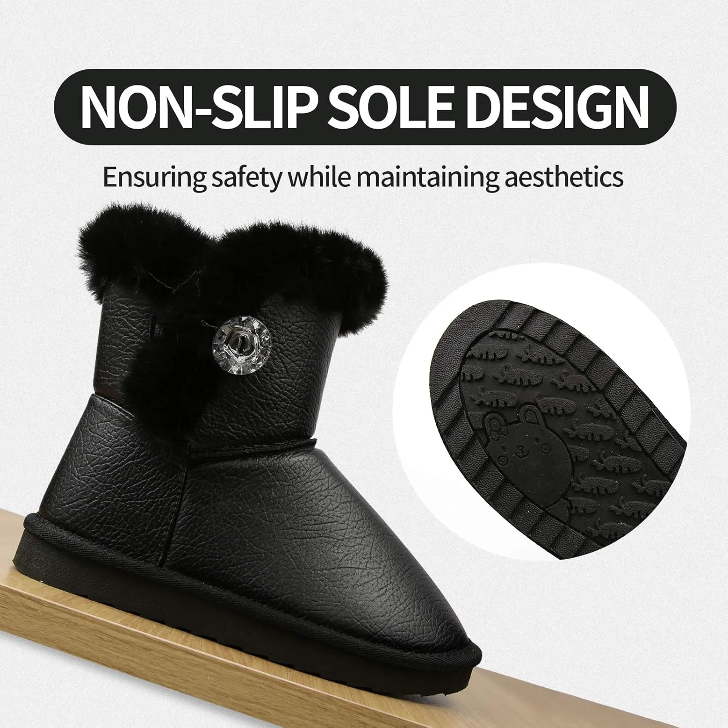 Apawwa Girls and Boys Boots Fur Lined Slip-On Warm Girls Snow Boots Waterproof Kids Winter Boots Stylish Kids Walking Boots（Size 5.5 Toddler to Size 3 Big Kid）