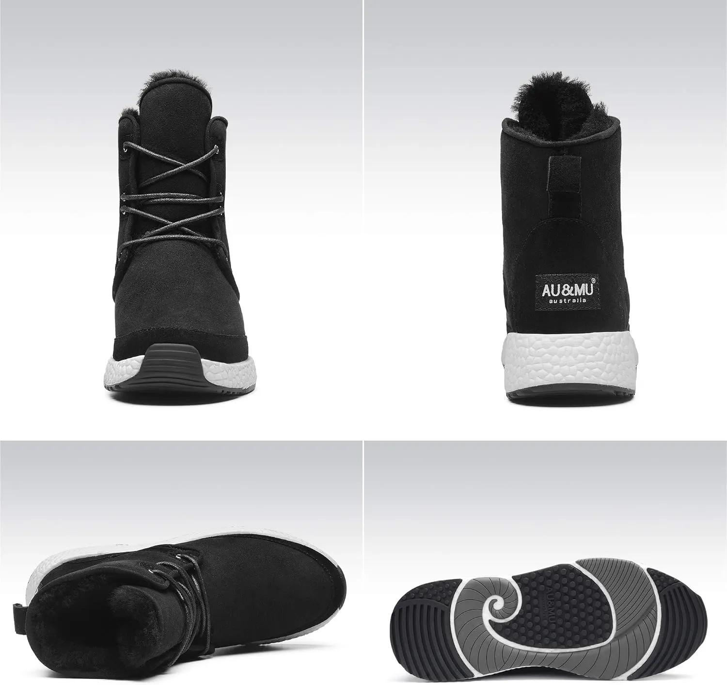 AU&MU Aumu Sheepskin Taurus Metal Buckle Brass Eyelets Suede Upper Laces Winter Snow Boots ……