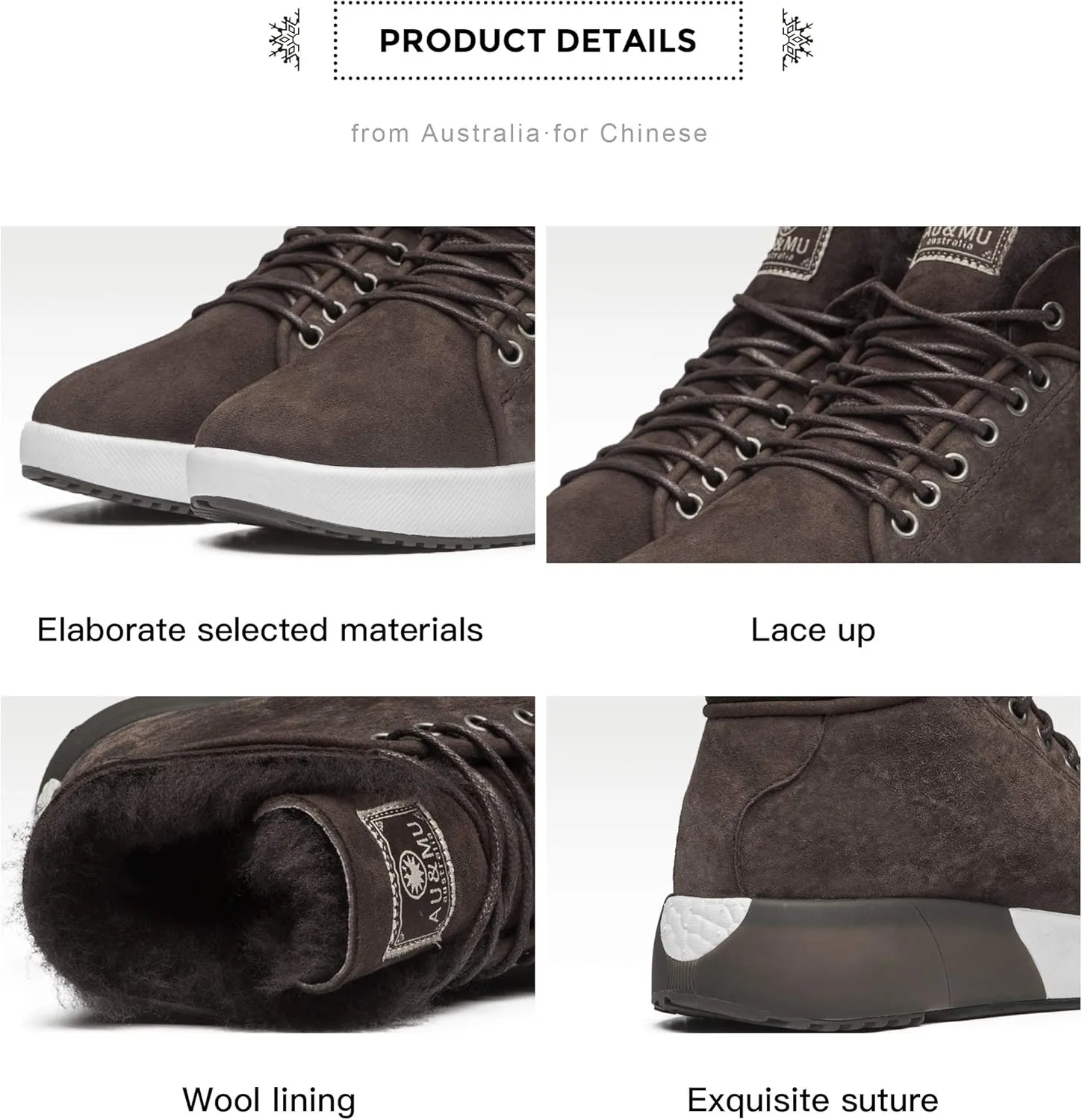 AU&MU Sheepskin Taurus Series Couple Adjustable Short Fur Wool Ankle Snow Winter Boots…