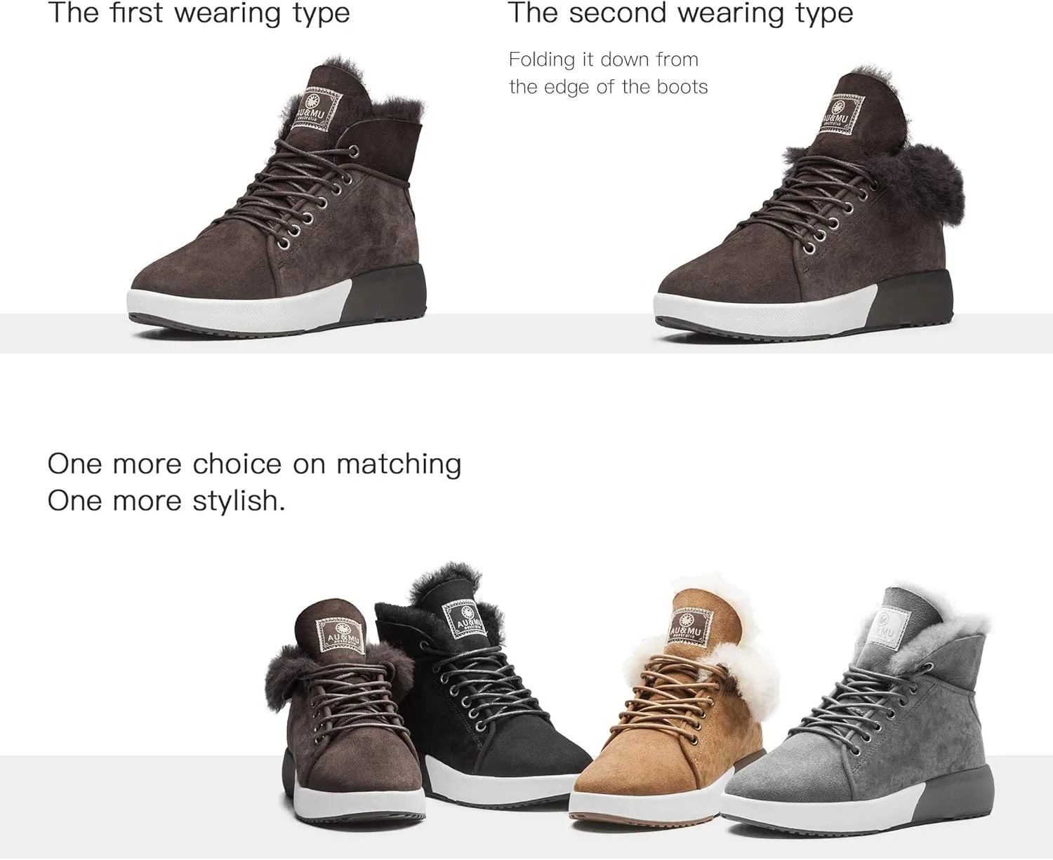 AU&MU Sheepskin Taurus Series Couple Adjustable Short Fur Wool Ankle Snow Winter Boots…