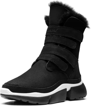 AUMU Classic Retro Hook and Loop Suede Sheepskin Elevator Hiden Heel Winter Snow Boots