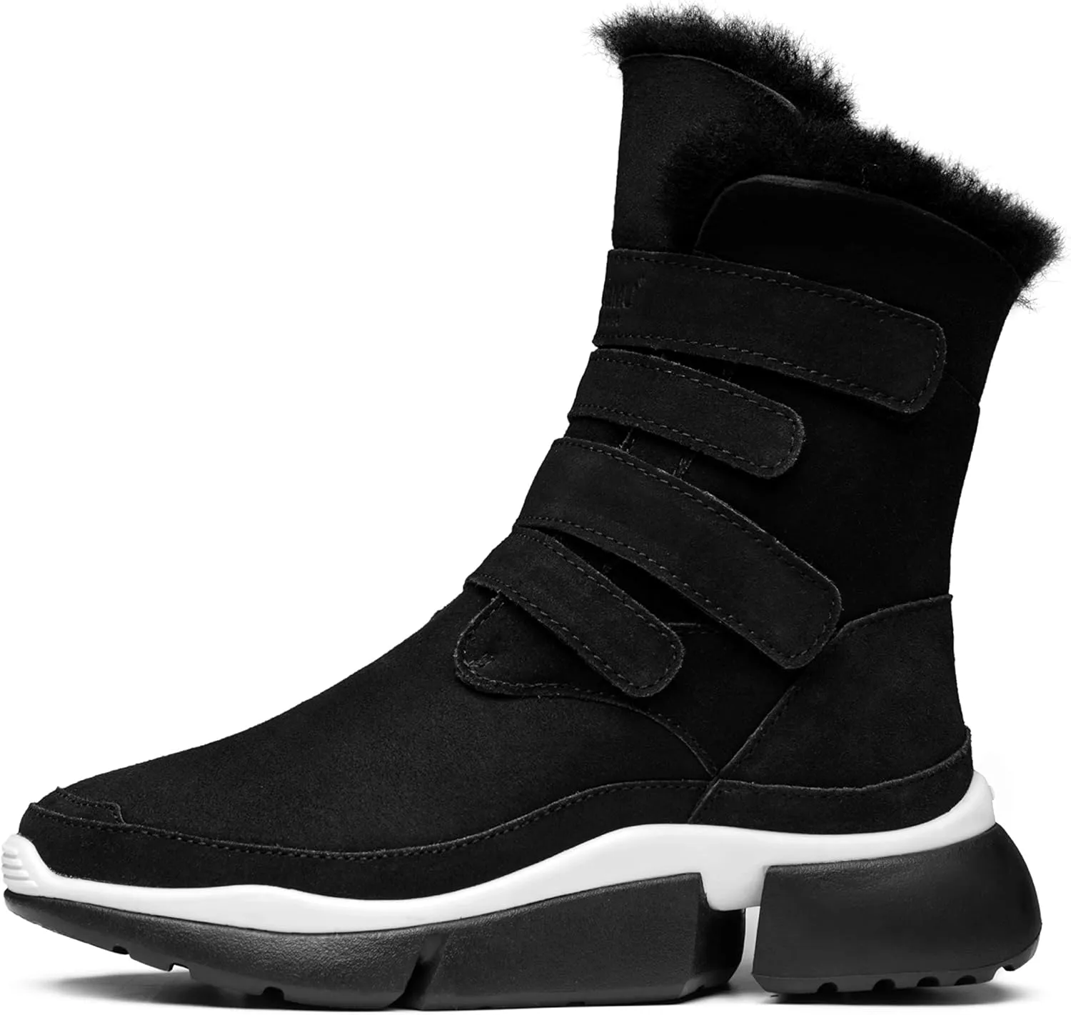 AUMU Classic Retro Hook and Loop Suede Sheepskin Elevator Hiden Heel Winter Snow Boots