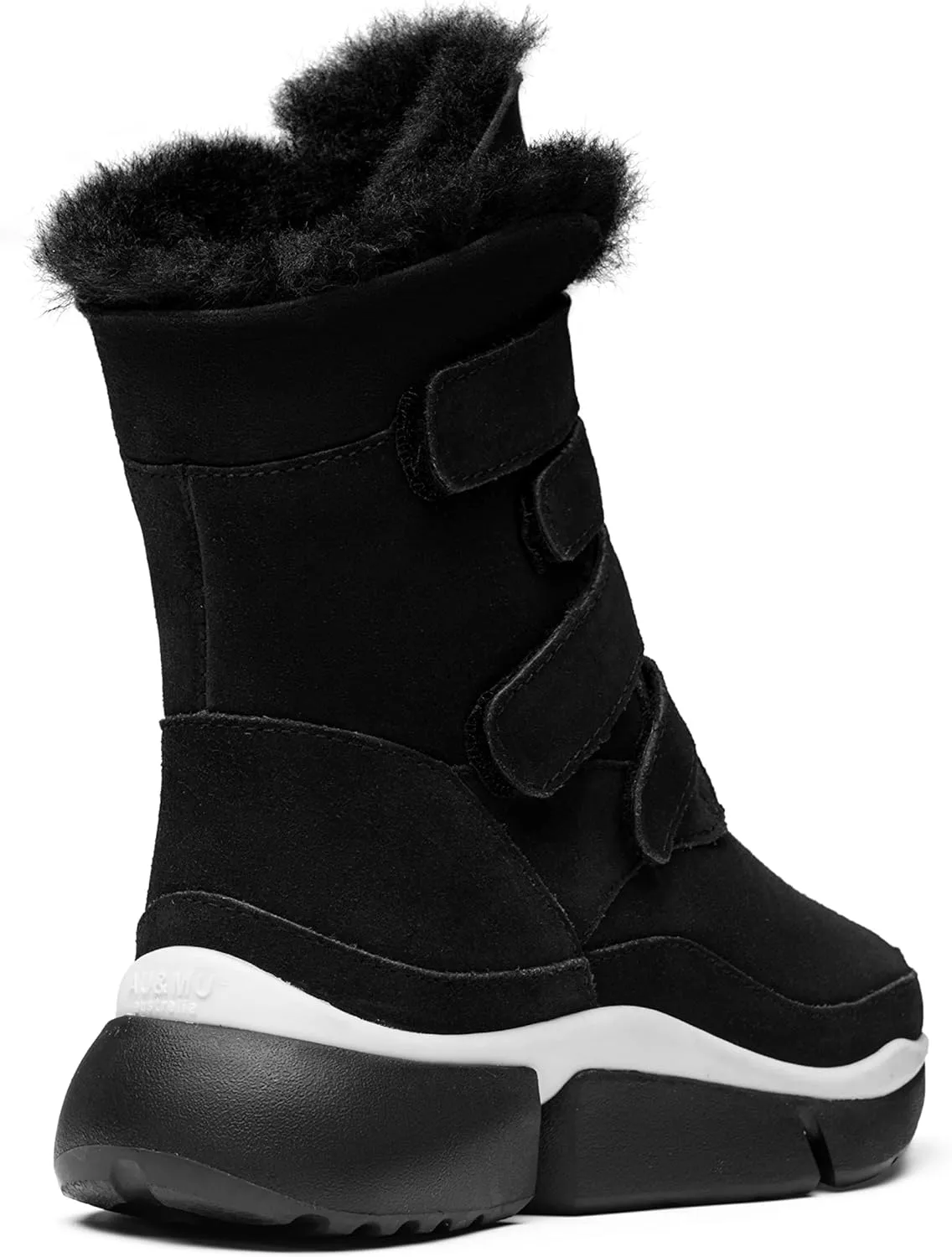 AUMU Classic Retro Hook and Loop Suede Sheepskin Elevator Hiden Heel Winter Snow Boots