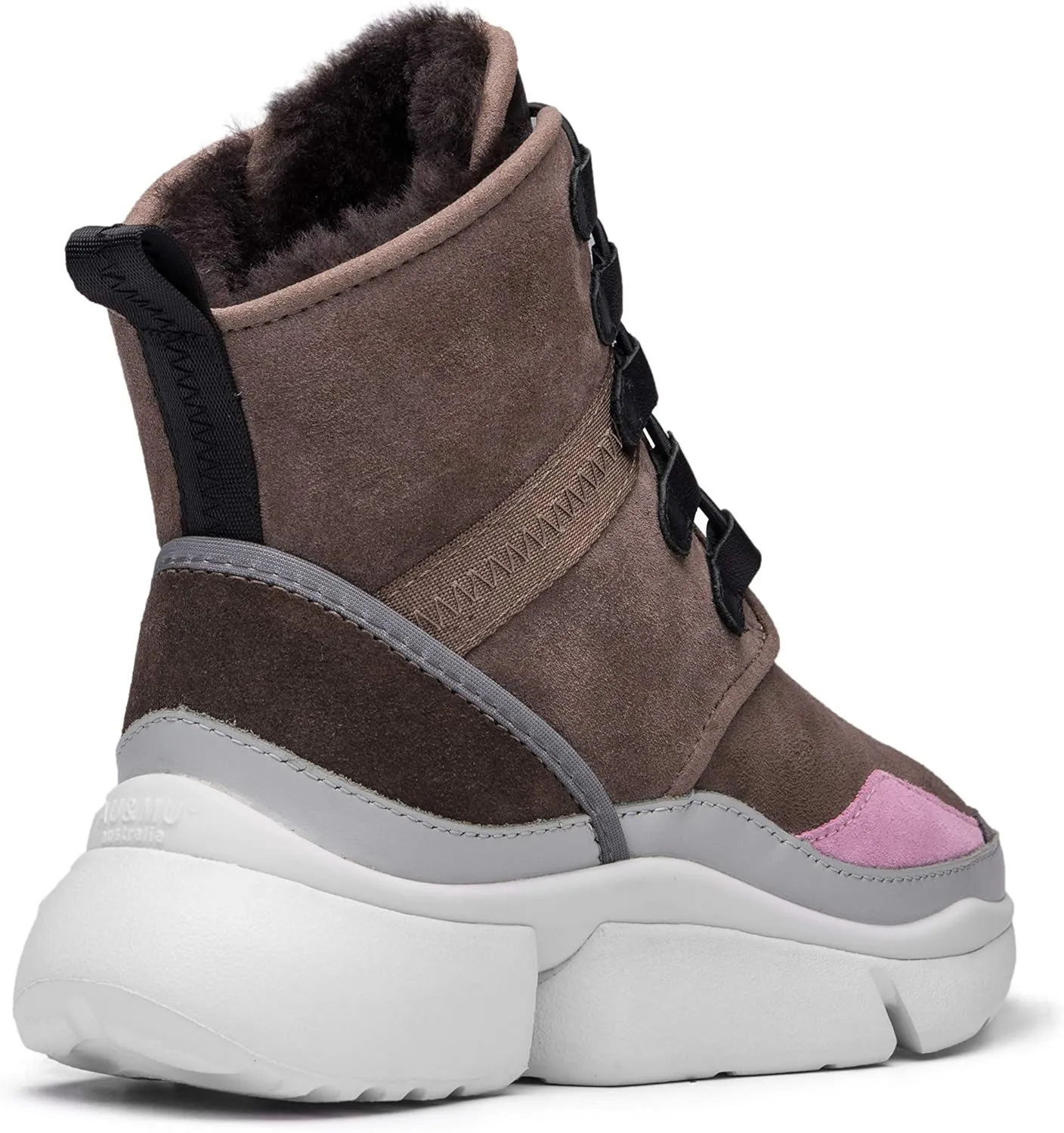AUMU Retro Metal Buckle Suede Upper Elevator Hidden Heel Lace Up Winter Snow Boots