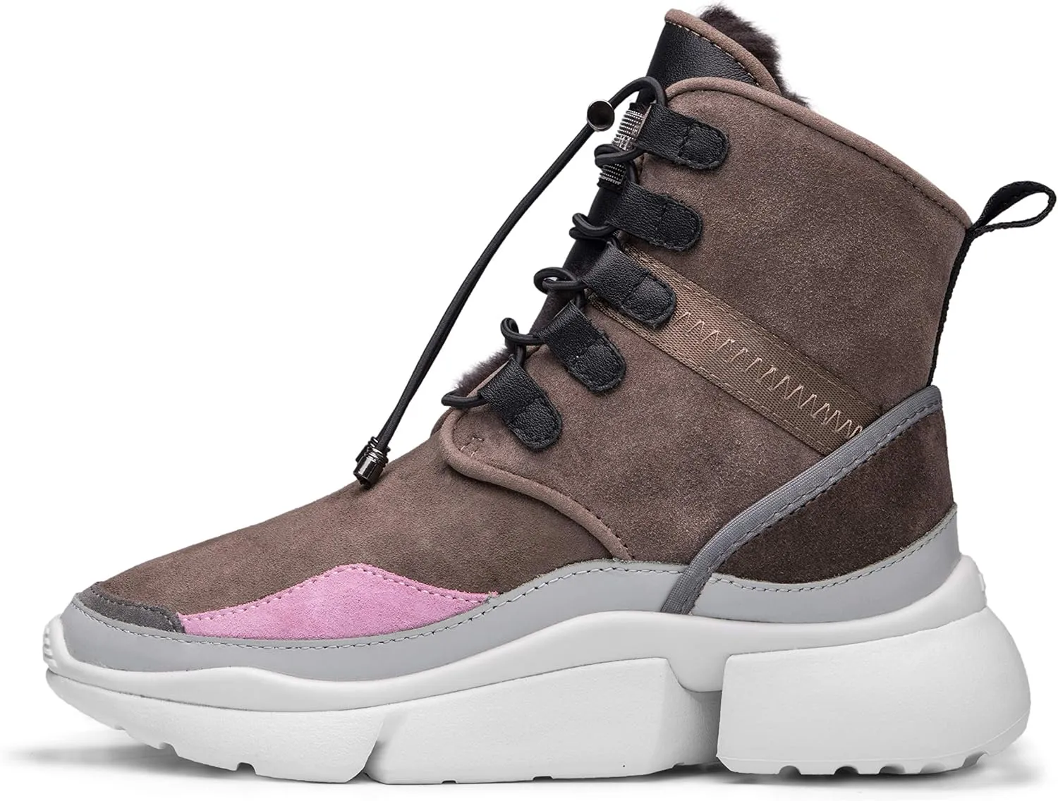AUMU Retro Metal Buckle Suede Upper Elevator Hidden Heel Lace Up Winter Snow Boots