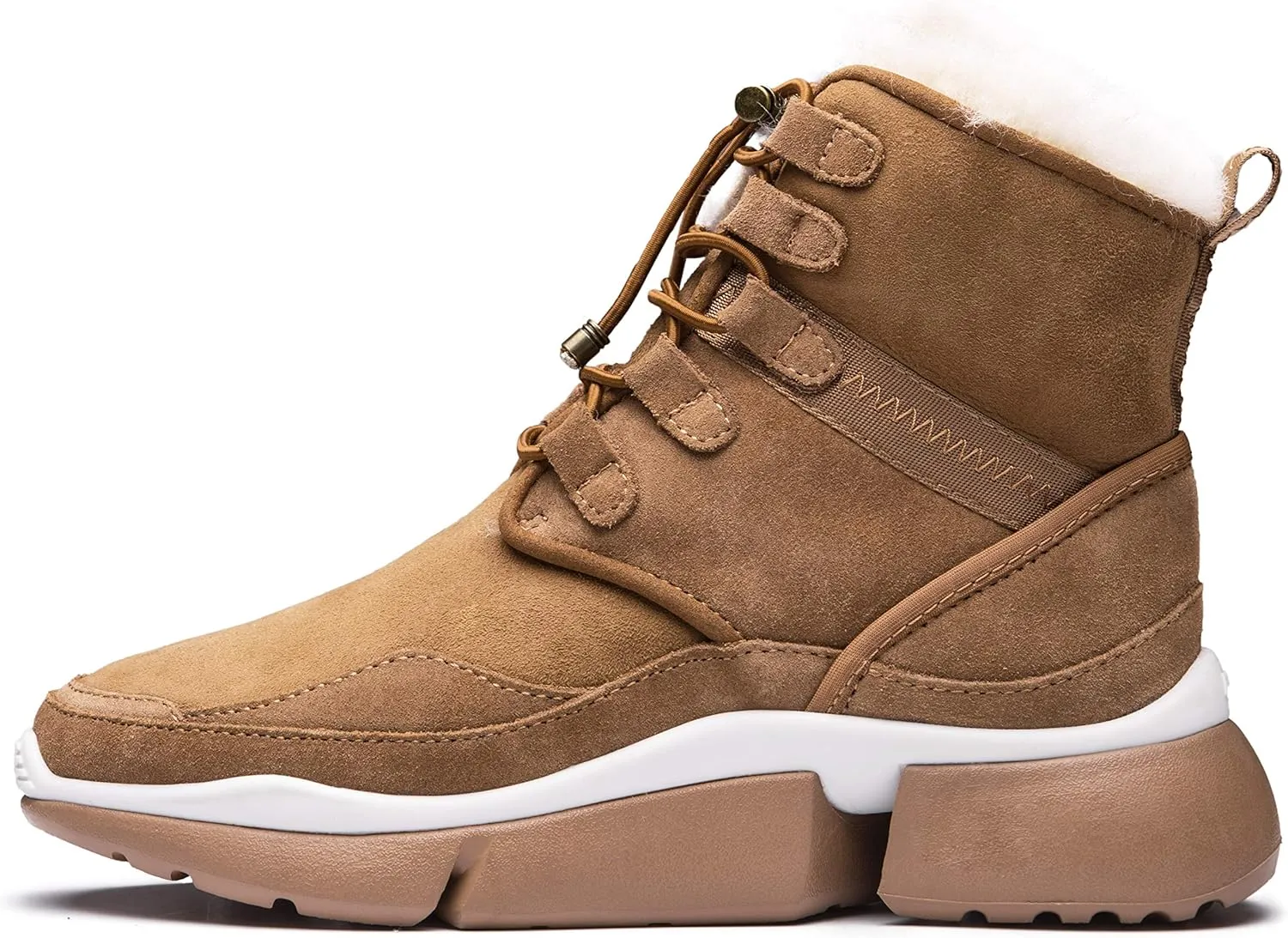 AUMU Retro Metal Buckle Suede Upper Elevator Hidden Heel Lace Up Winter Snow Boots