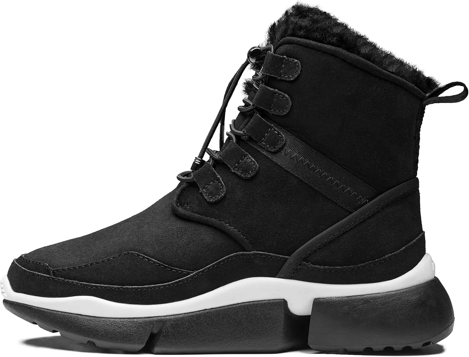 AUMU Retro Metal Buckle Suede Upper Elevator Hidden Heel Lace Up Winter Snow Boots