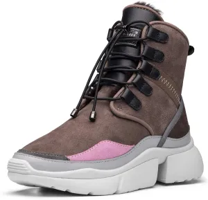 AUMU Retro Metal Buckle Suede Upper Elevator Hidden Heel Lace Up Winter Snow Boots