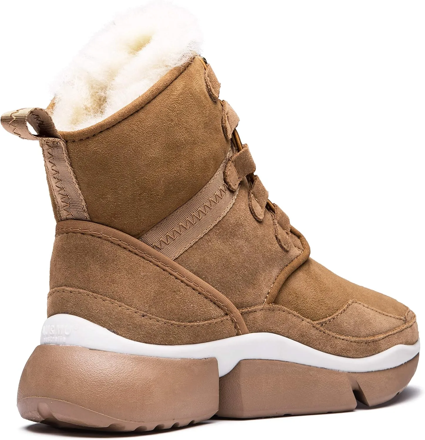 AUMU Retro Metal Buckle Suede Upper Elevator Hidden Heel Lace Up Winter Snow Boots