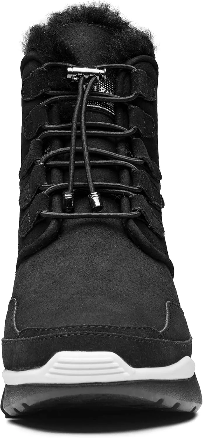 AUMU Retro Metal Buckle Suede Upper Elevator Hidden Heel Lace Up Winter Snow Boots