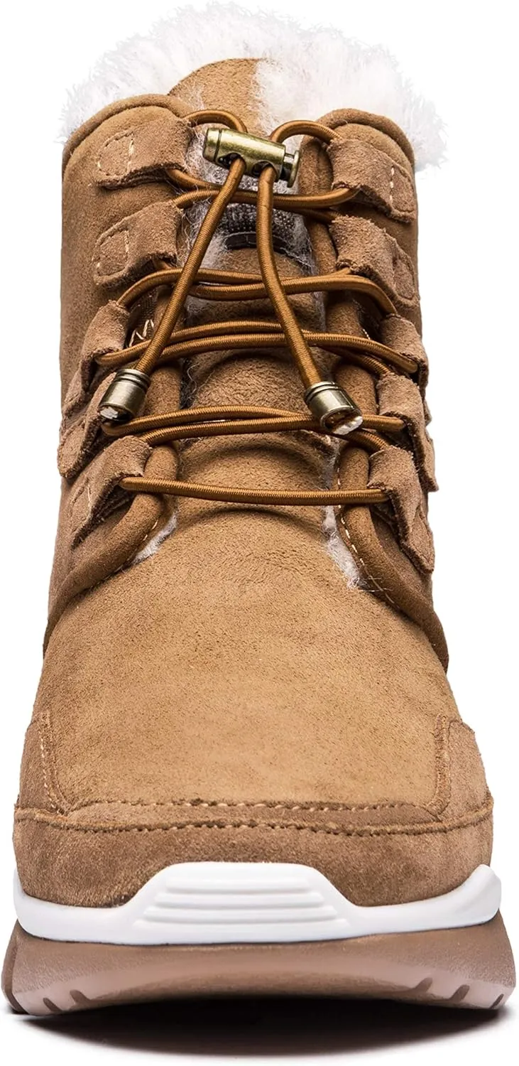 AUMU Retro Metal Buckle Suede Upper Elevator Hidden Heel Lace Up Winter Snow Boots