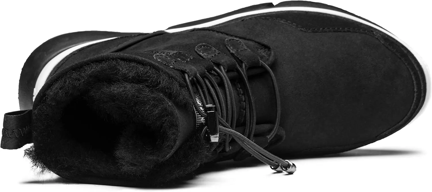 AUMU Retro Metal Buckle Suede Upper Elevator Hidden Heel Lace Up Winter Snow Boots