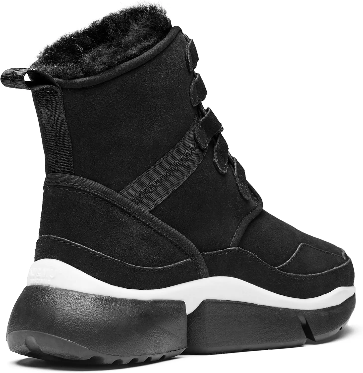 AUMU Retro Metal Buckle Suede Upper Elevator Hidden Heel Lace Up Winter Snow Boots