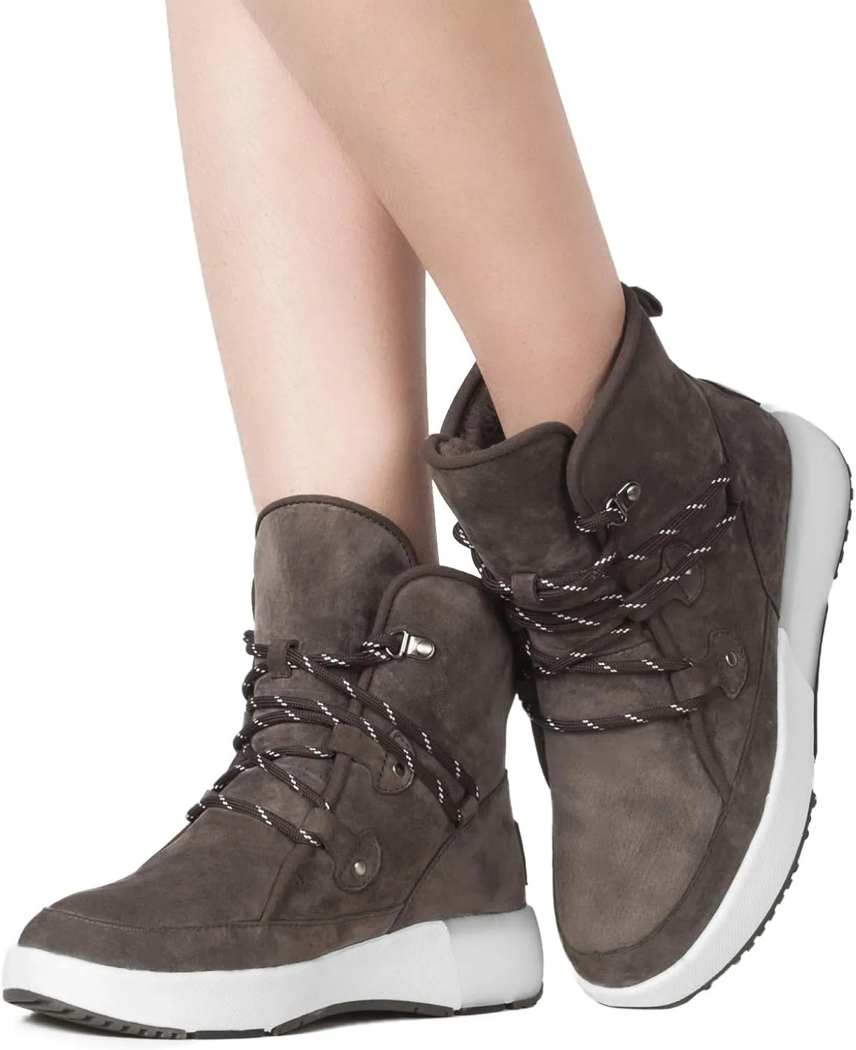 AUMU Taurus Leather Metal Buckle Brass Eyelets Suede Upper Laces Winter Snow Boots…