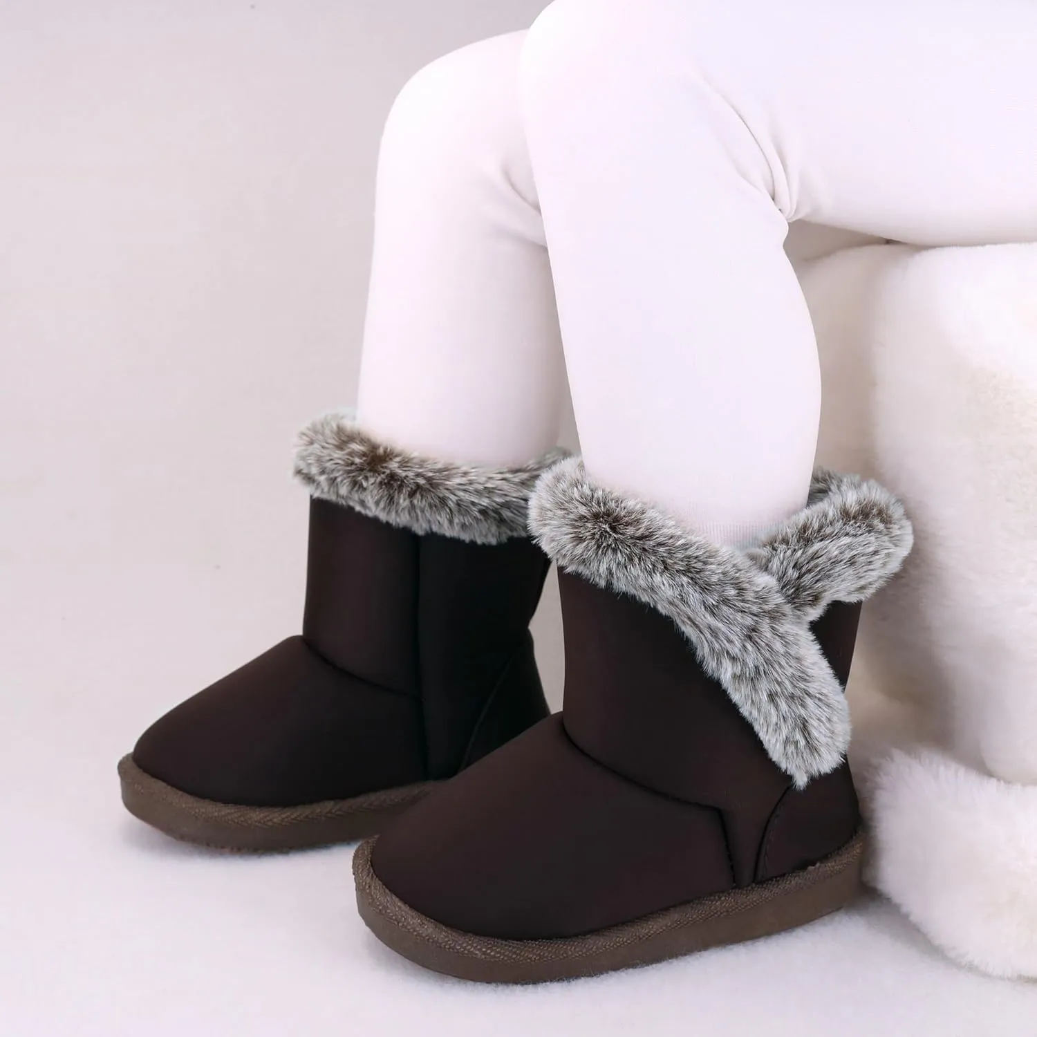 Baby Girls Winter Boots Toddler Kid Fashion Fur Lined Lightweight Warm Snow Boots for Everyday Wear