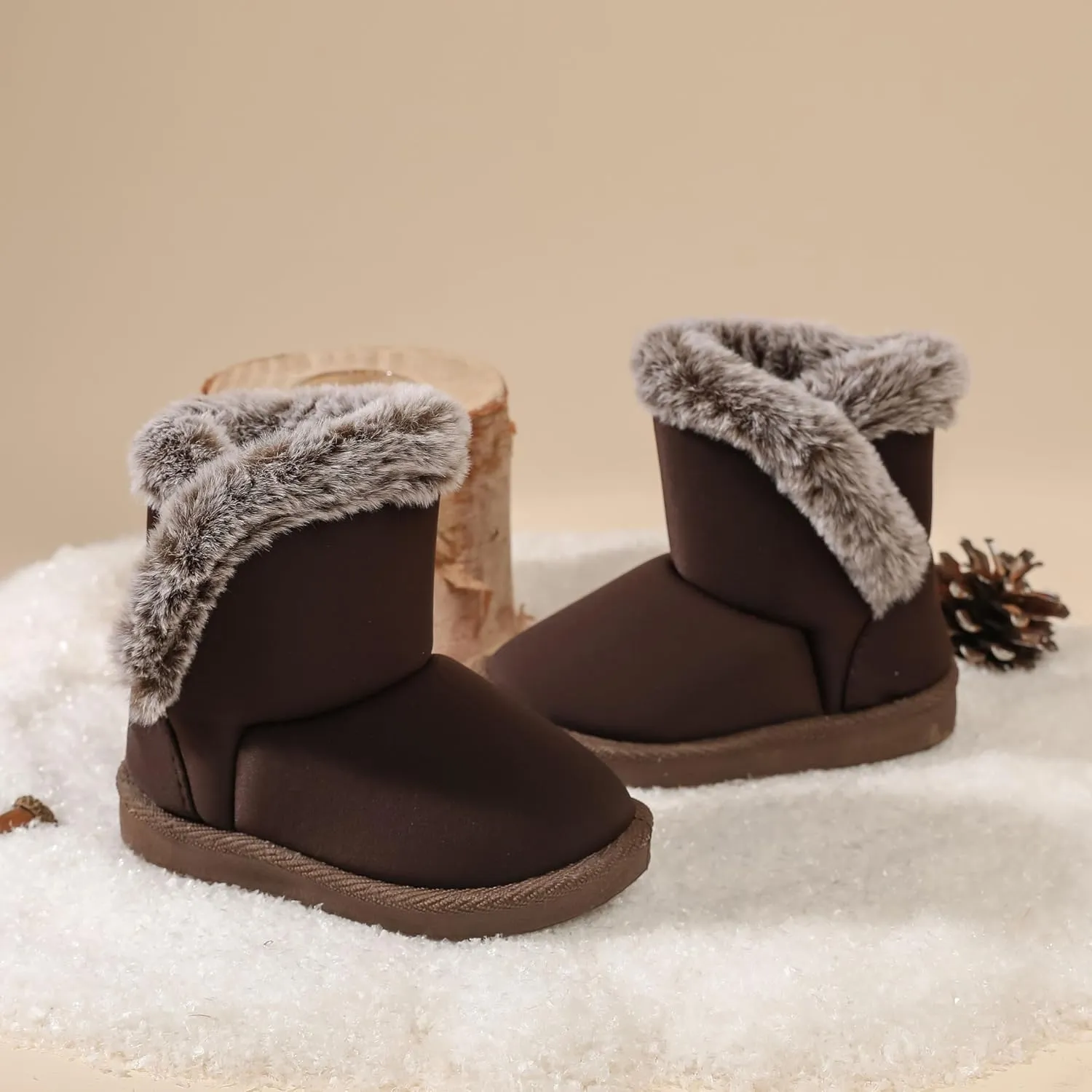 Baby Girls Winter Boots Toddler Kid Fashion Fur Lined Lightweight Warm Snow Boots for Everyday Wear