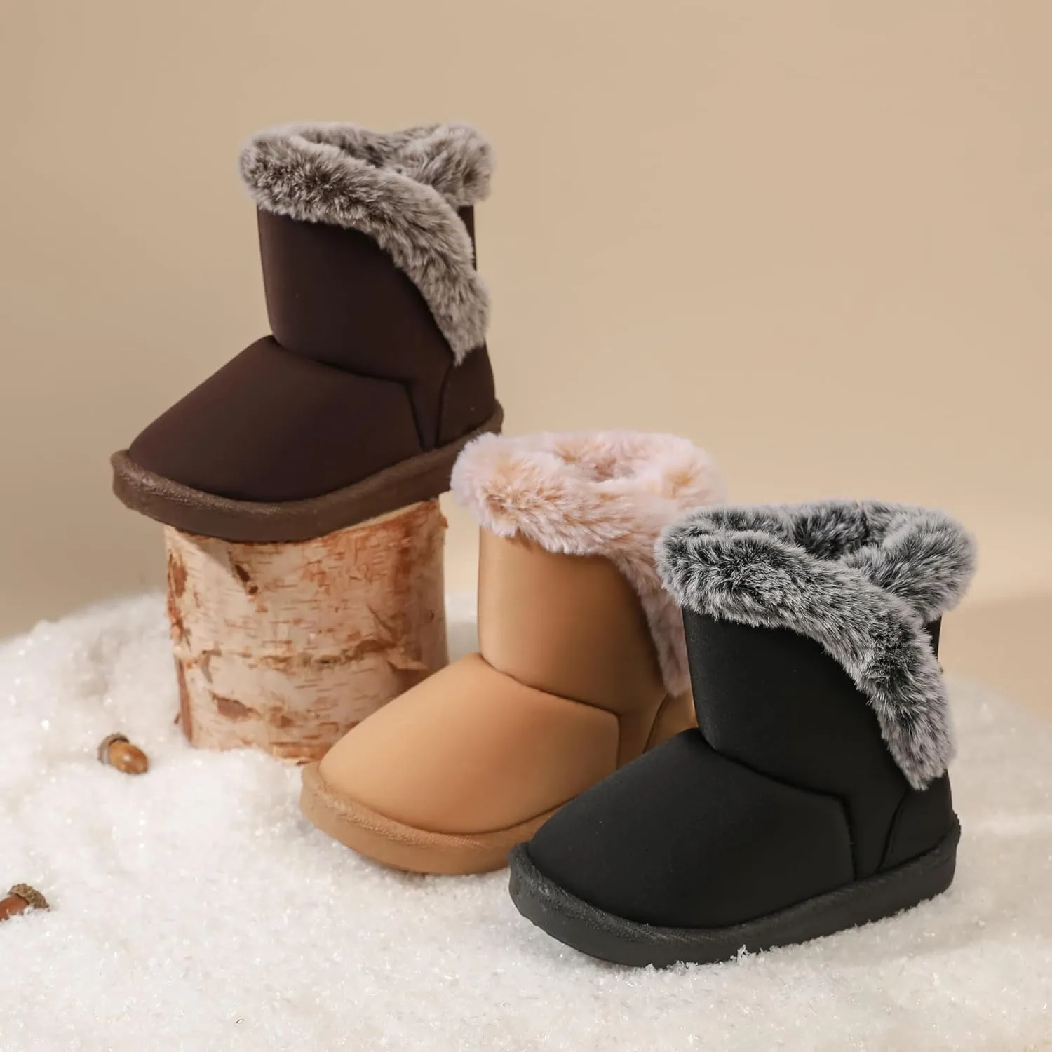 Baby Girls Winter Boots Toddler Kid Fashion Fur Lined Lightweight Warm Snow Boots for Everyday Wear